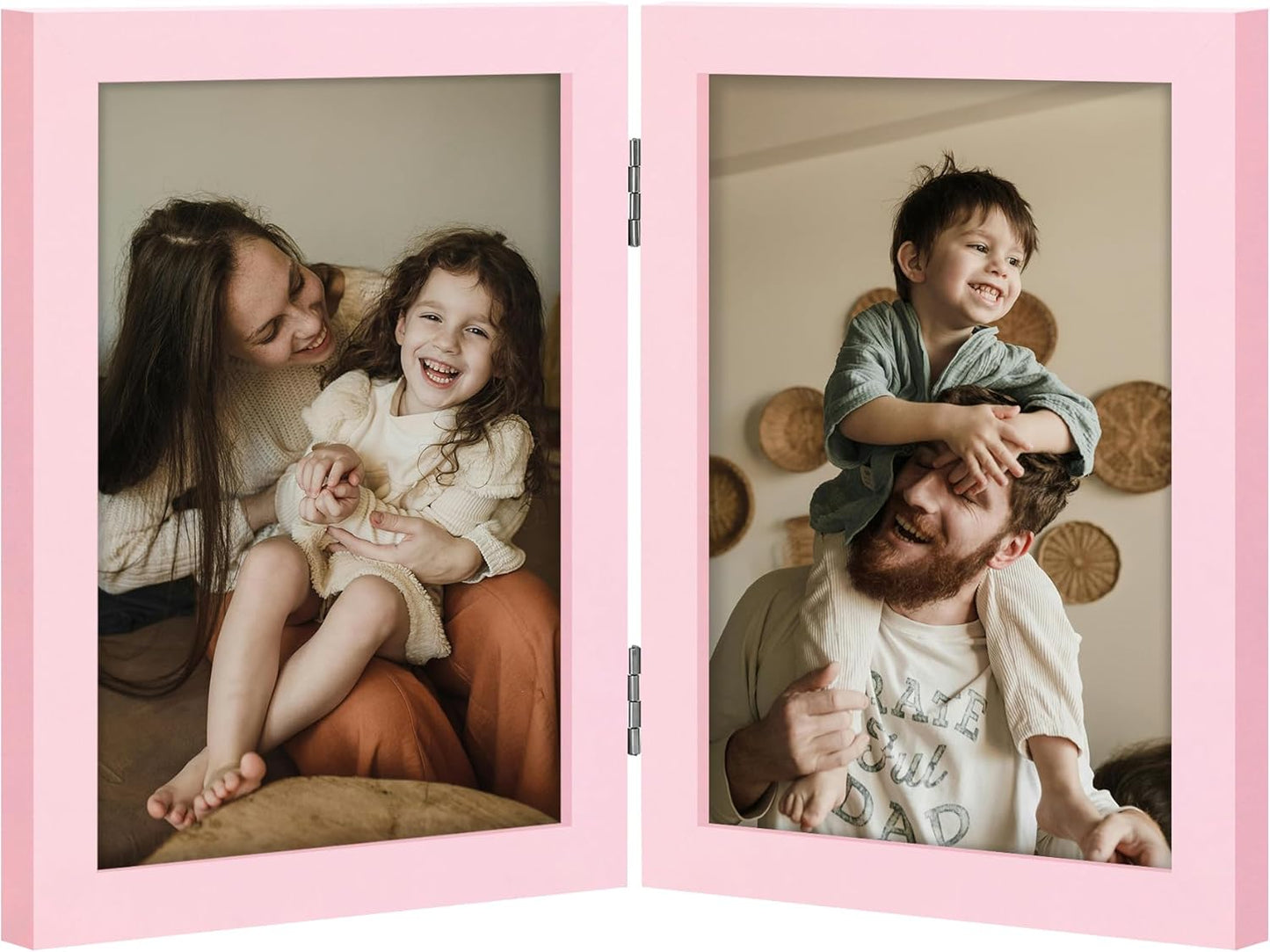 decorUhome Double 5x7 Picture Frame Vertical, Engineered Wood Bifold Photo Frame with Plexiglass for Tabletop Display, 5x7, Pink
