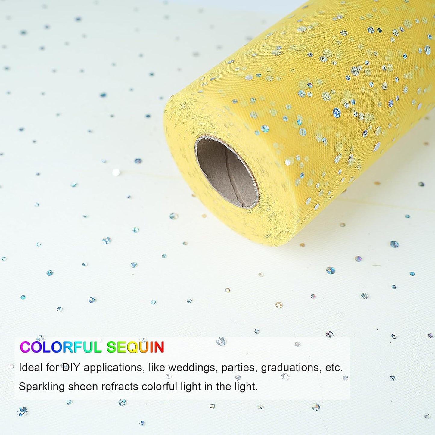 Glitter Tulle Rolls, 6” by 50 Yards (150FT) Sequin Tule Netting Fabric Tulle for Tutu Skirts Sewing Birthday Wedding Party Decoration (Yellow)