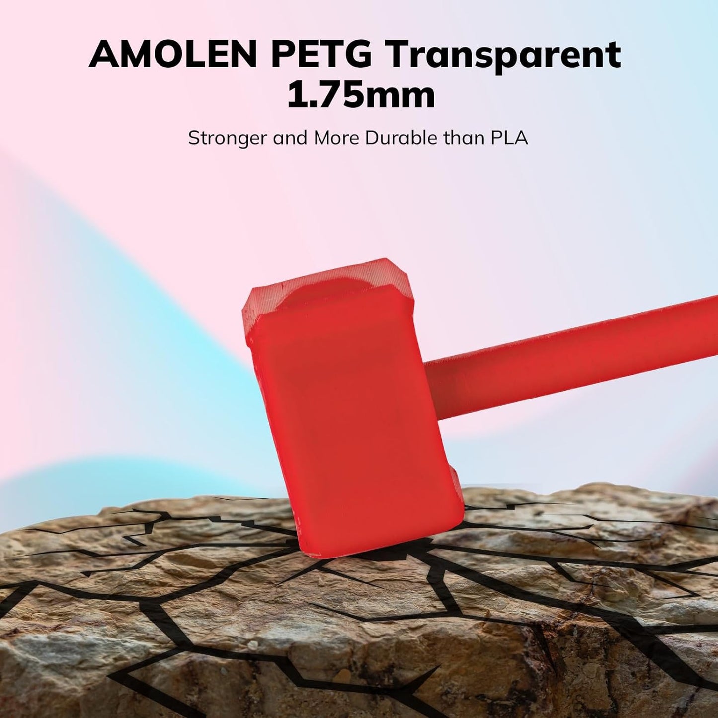 AMOLEN Rapid PETG Basic 3D Printer Filament 1.75mm +/-0.02mm,500mm/s High Speed Strong Toughness Red 1KG/2.2lb