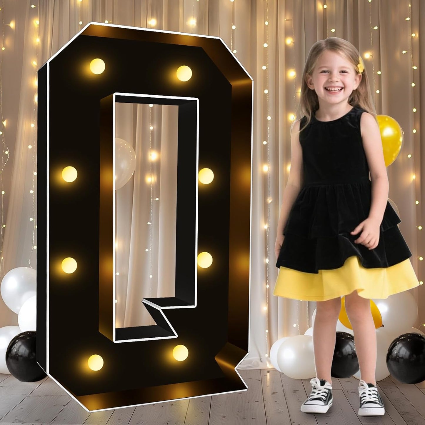 Pooqla 3FT Marquee Light Up Letters, Black LED Party Decor Large Marquee Letters 3 Feet Tall, Giant Mosaic Letter for Birthday Graduation Anniversary Wedding Decoration, Letter Q