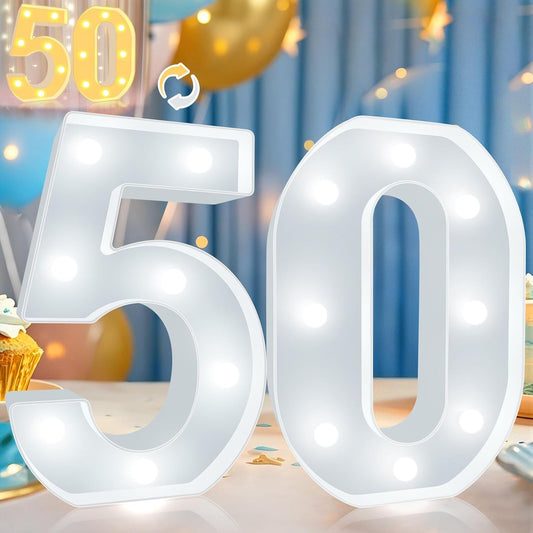 Pooqla 50th Birthday Decoration for Woman Man, Decorative LED Light Up Numbers, Marquee Numbers 50 Sign for Party Backdrop 50th Wedding Anniversary Decor, Warm White and Cool White Number 50