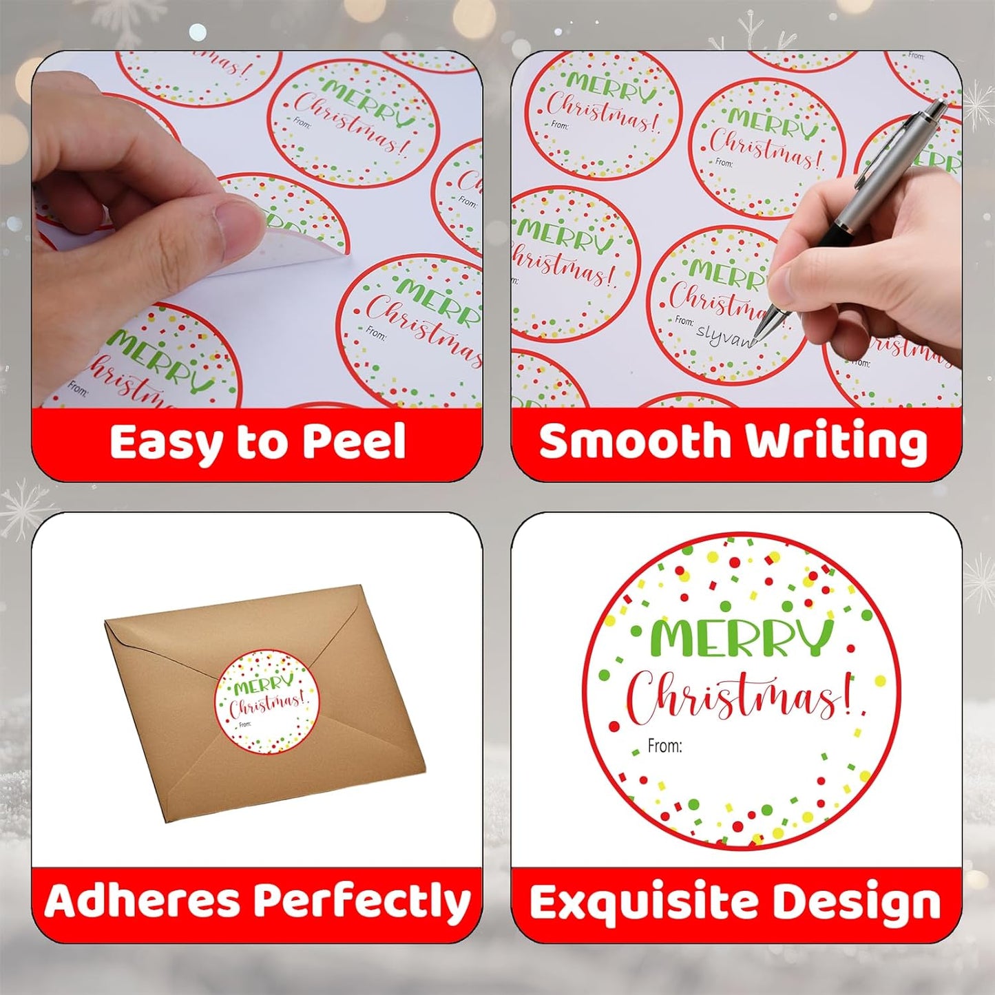 120Pcs Merry Christmas Stickers, 2" Christmas Name Tags Stickers Self-Adhesive, Color Points Xmas Labels for Gifts, Happy Holidays Stickers for Party Window Gift Goodie Bags Xmas Decor