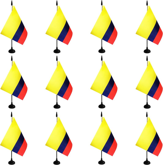 Colombia Desk Flag, 12 Pack Colombian Table Office Flag with Black Solid Pole and Stand Base, International Country Flag, Festival Celebration, Classroom Meeting Desktop Decor (Colombia)