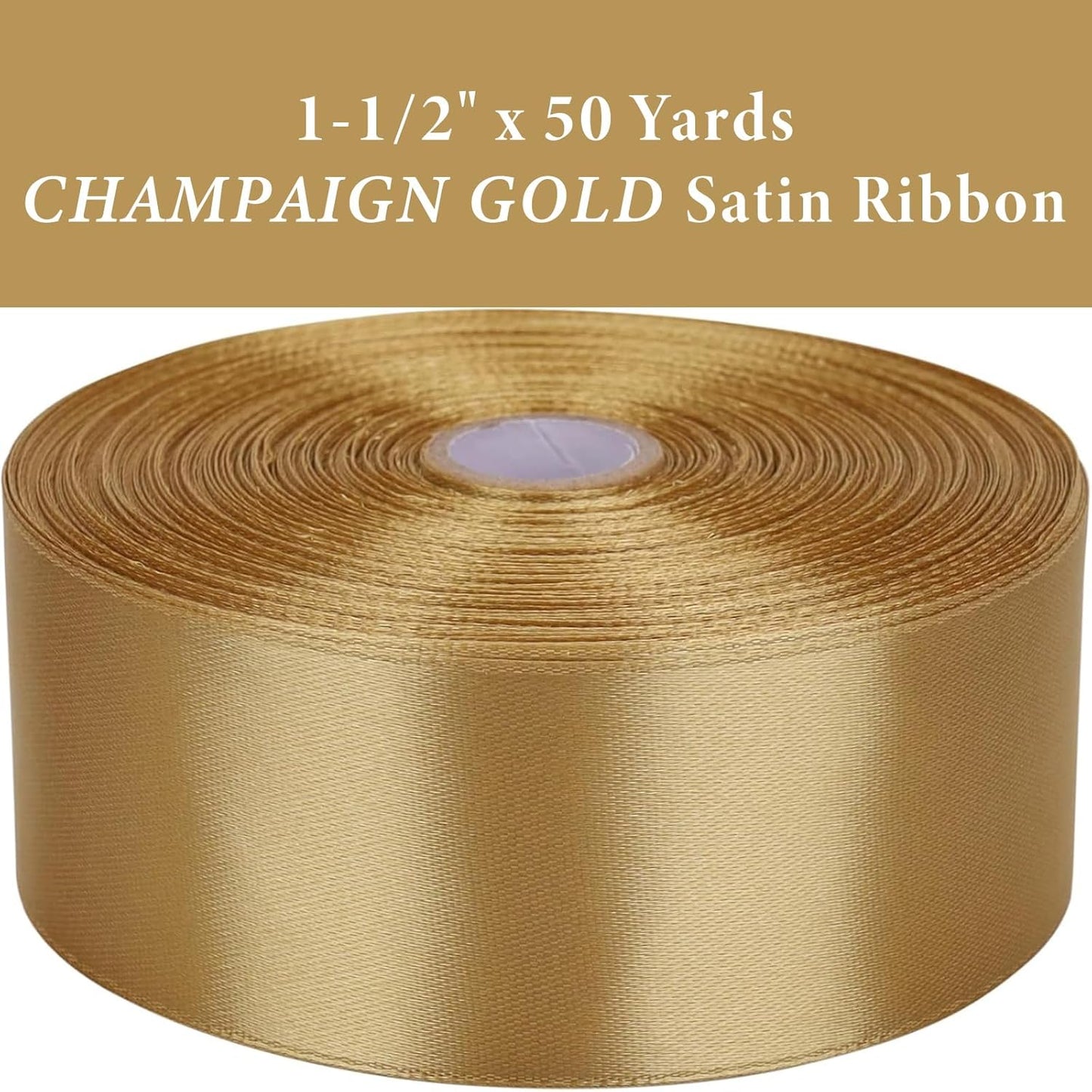 1-1/2 Inch Champaign Gold Satin Ribbon 50 Yards Solid Fabric Ribbons for Gift Wrapping, Crafts, Floral Arrangements, Wedding, Party, Holiday and Home Decor
