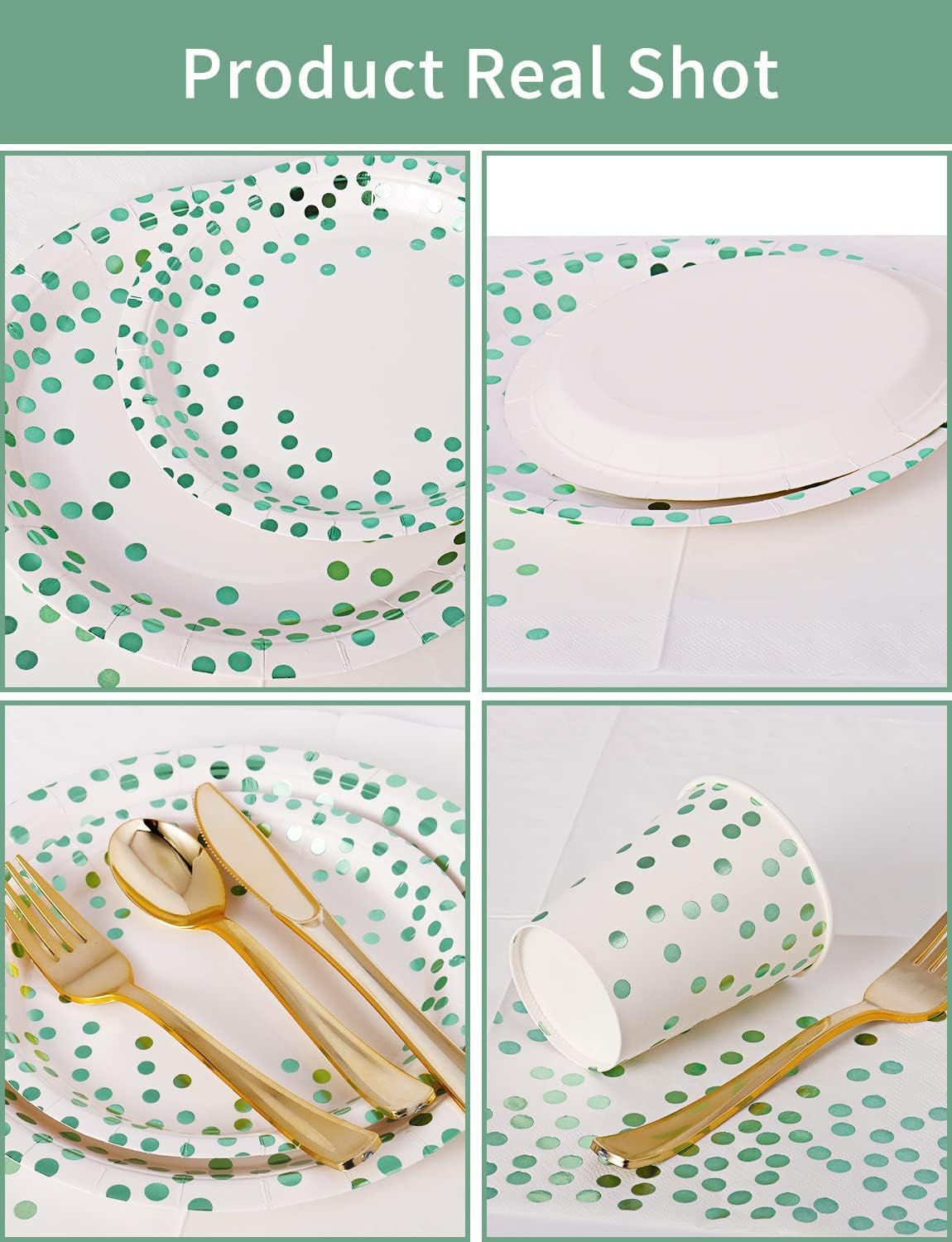 141 Pieces Green Dots Party Supplies, Party Dinnerware Sets Include Paper Plates Napkins Cups Silverware, for Wedding Bridal Shower Engagement Birthday Parties Decoration -20 Serves