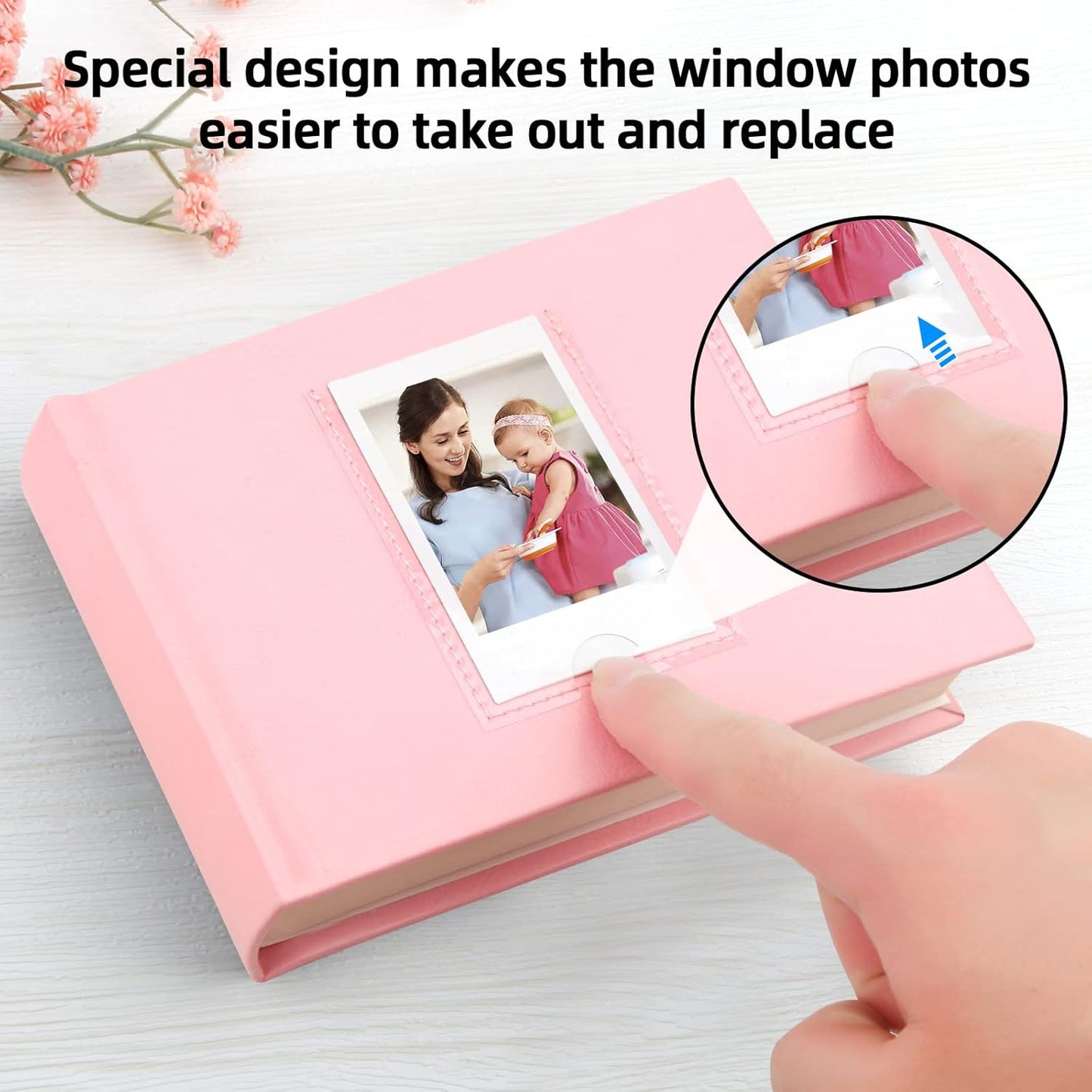 64 Pocket Mini Photo Album with Writing Space,Faux Leather Cover, Compatible with 2x3 Inch Polaroid Pictures and Fujifilm Instax Mini 12 11 9 99 8 7+ 40 Evo Instant Film (Pink)