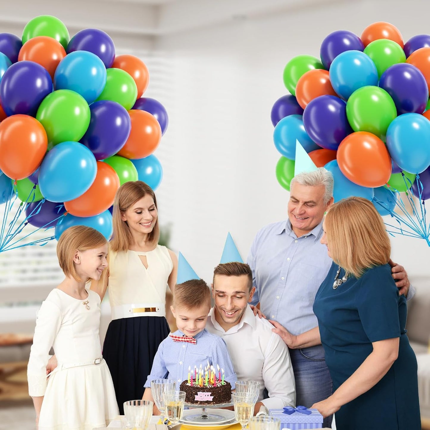 60pcs Blue and Orange Balloons 12inch with Purple Light Green Orange Blue Balloons for Cartoon Dog Themed Baby Shower Birthday Party Decorations