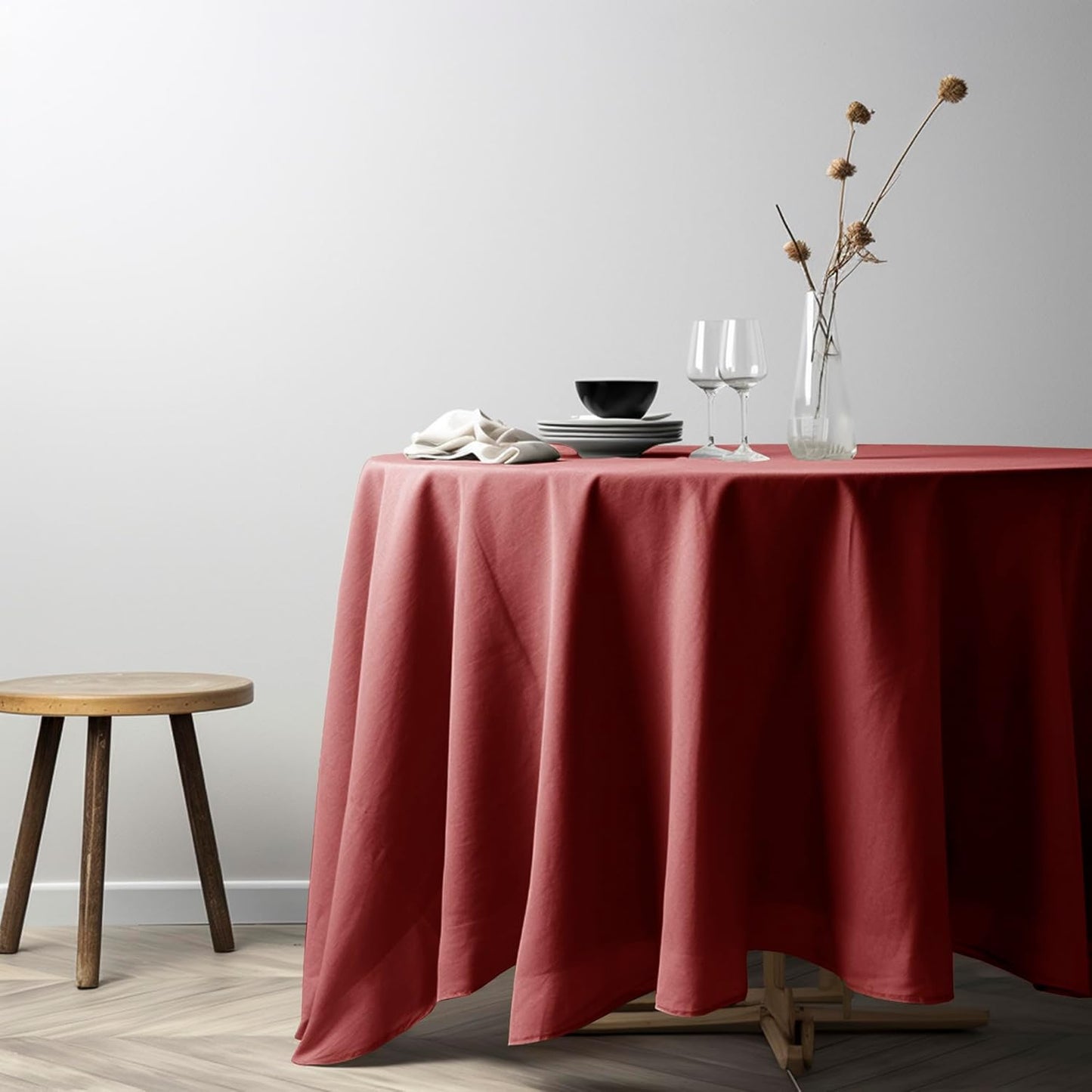 EVERLY 100% Pure Linen Round Tablecloths 80Inch Round Machine Washable Tablecloth for Thanksgiving,Decorative Halloween,Buffet Parties,Picnic,Events,Weddings and Restaurants-Christmas Red