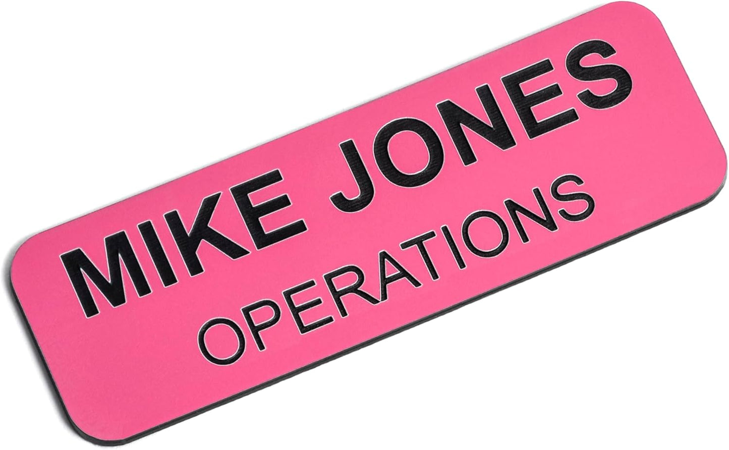 Custom Engraved Name Tag Badges – Personalized Identification with Pin or Magnetic Backing, 1 Inch x 3 Inches, Pink/Black