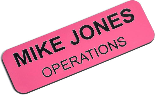 Custom Engraved Name Tag Badges – Personalized Identification with Pin or Magnetic Backing, 1 Inch x 3 Inches, Pink/Black