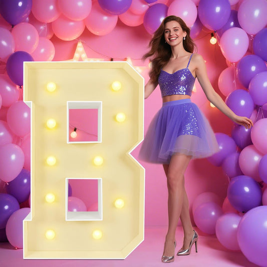 Marquee Light Up Letters: 4FT Large Decorative Signs for Party Decorations Baby Shower Birthday Wedding Engagement Anniversary, 4 Feet Tall Pre-Cut DIY Foamboard Letter B - Easy to Assemble