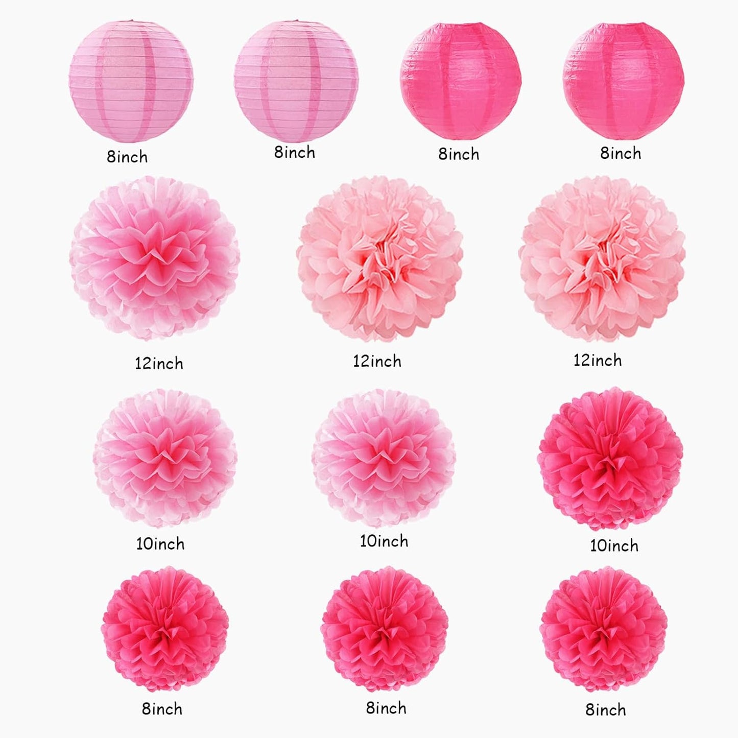 Rose Hot-Pink Party Decorations - 20pcs Paper Lanterns Fans,Tissue Pom Poms,Honeycomb Balls,Bunting,Birthday Wedding Bachelorette Baby Shower Bridal Graduation Engagement Decor Burgleda