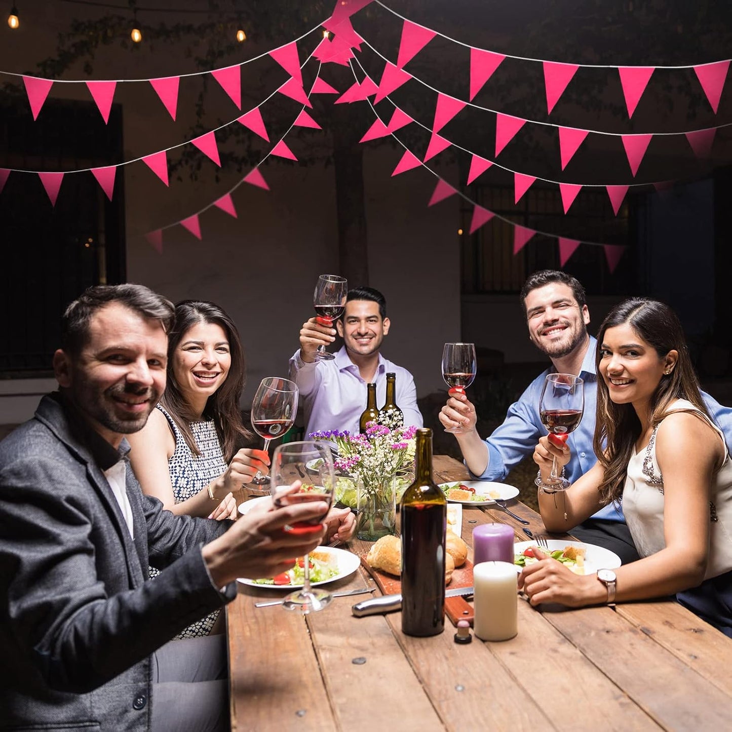 Tatuo 200 Feet Solid Pennant Banners Flags String Triangle Hanging DIY Bunting Flags Party Decorations for Grand Opening Party Banners for Kids Birthday, Shops (Pink)