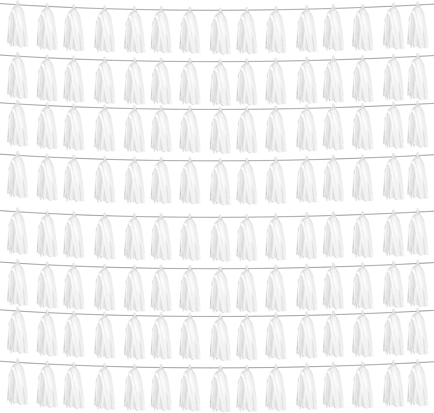 8P White Foil Fringe Metallic Tassel Streamers Banner Tassel Garland for Parade Floats, Graduation, Wedding, Birthday, Halloween, Christmas, Bridal/Baby Shower Party Decorations