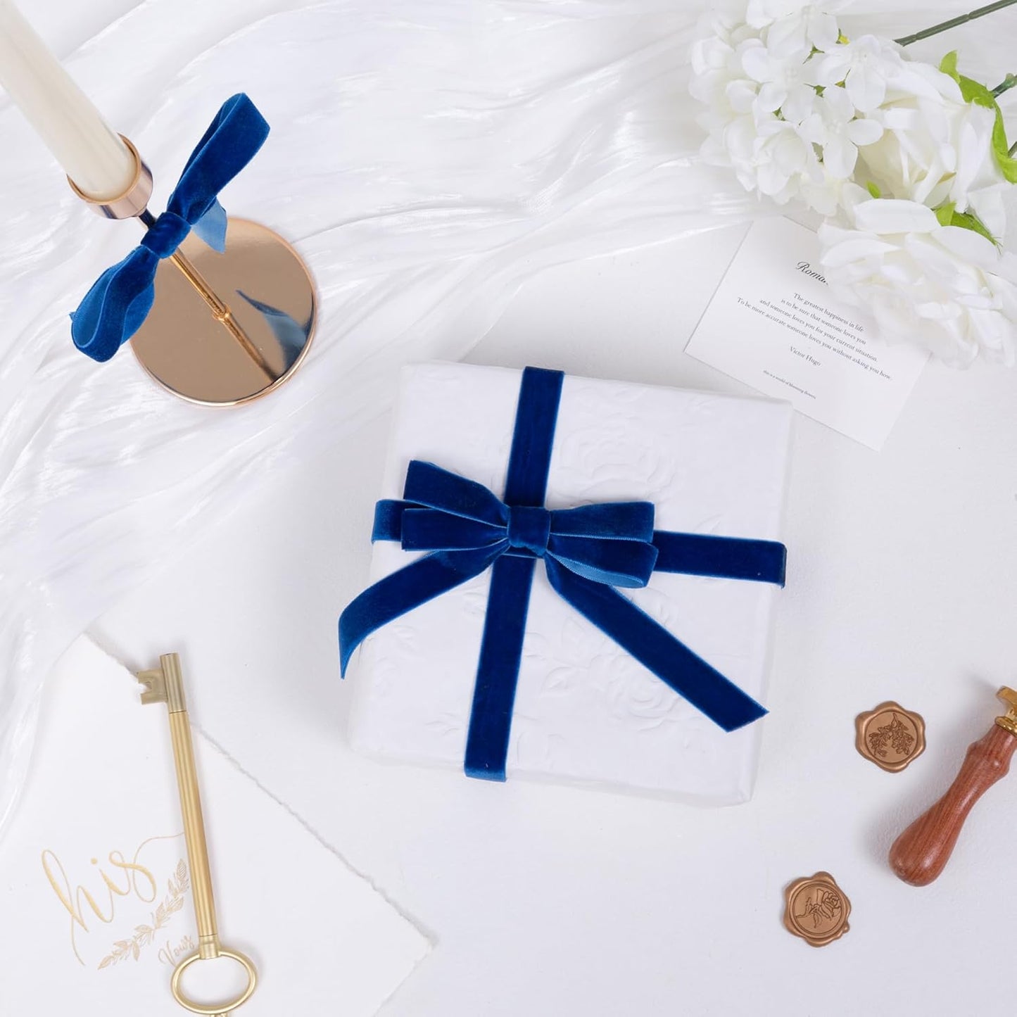 Vintage Sapphire Blue Velvet Ribbon Christmas Ribbon for Gift Wrapping Crafts Christmas Tree Ornaments Garland Decorations, 5/8 Inch X 25Yd