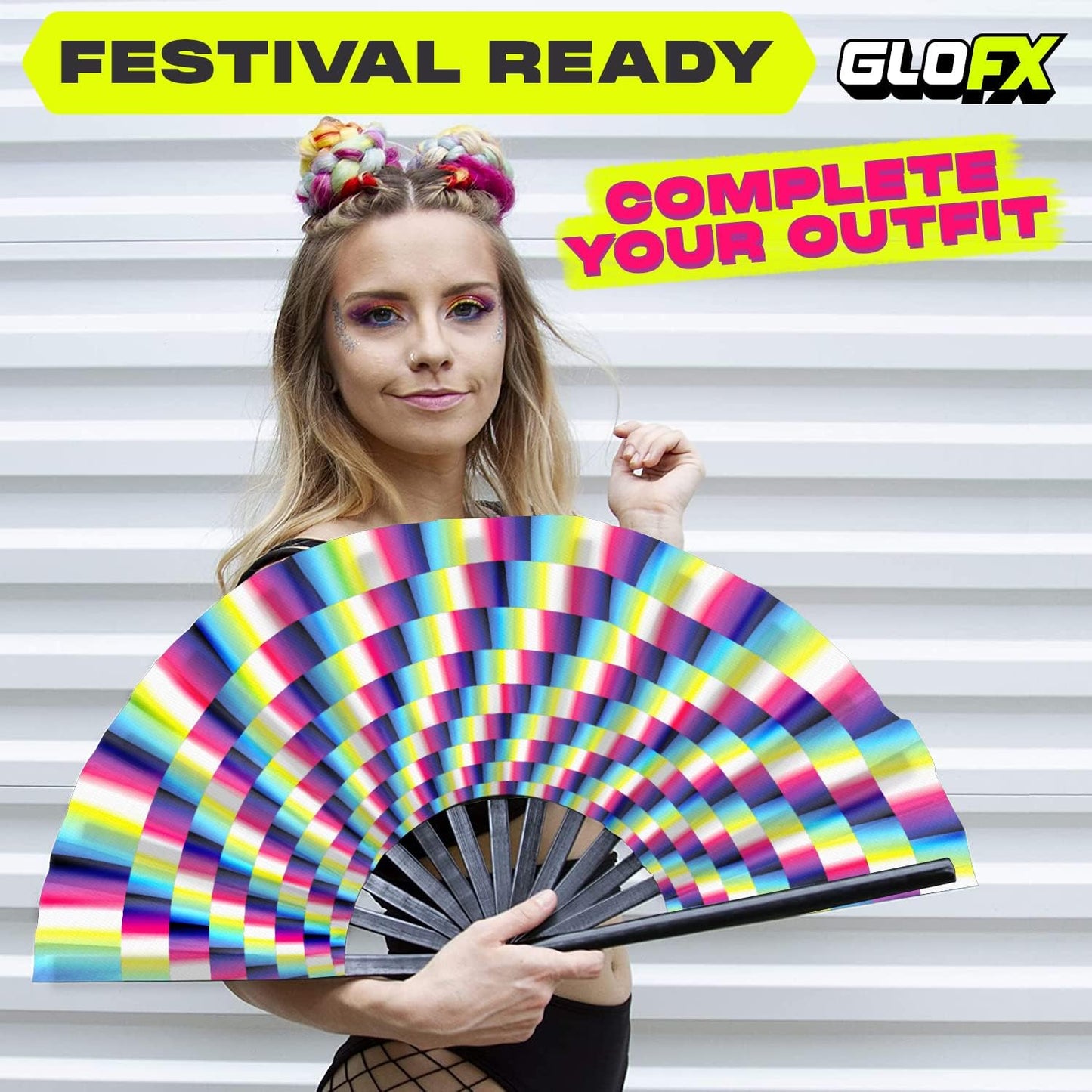 GloFX Folding Fan - Trippy - Large Rave Clack Folding Hand Fan for Men/Women - for EDM, Music Festival, Club, Event, Party, Dance, Performance, Decoration, Gift
