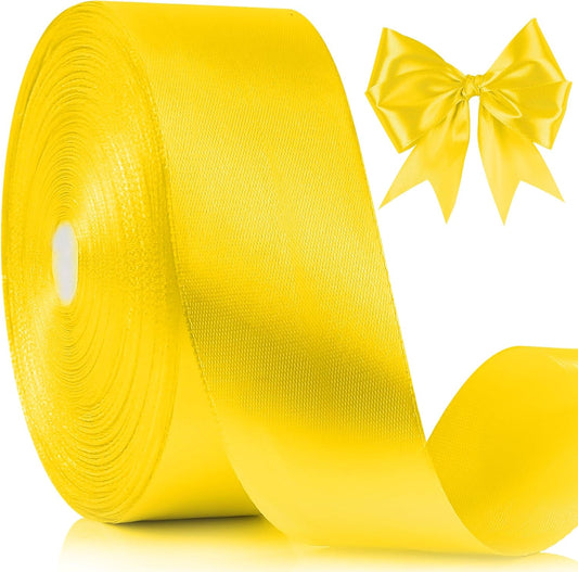 NESCCI 100 Yards Ribbon,1-1/2 Inch Yellow Satin Ribbon,Single Face Satin Ribbons,Perfect for Gift Wrapping,Wedding Decoration,Handmade Bows,Wrapping Bouquet, Halloween, Christmas
