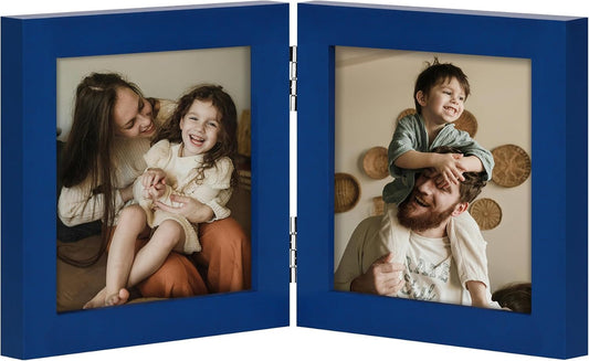 decorUhome Double 4x4 Picture Frame Vertical, Engineered Wood Bifold Photo Frame with Plexiglass for Tabletop Display, 4x4, Royal Blue