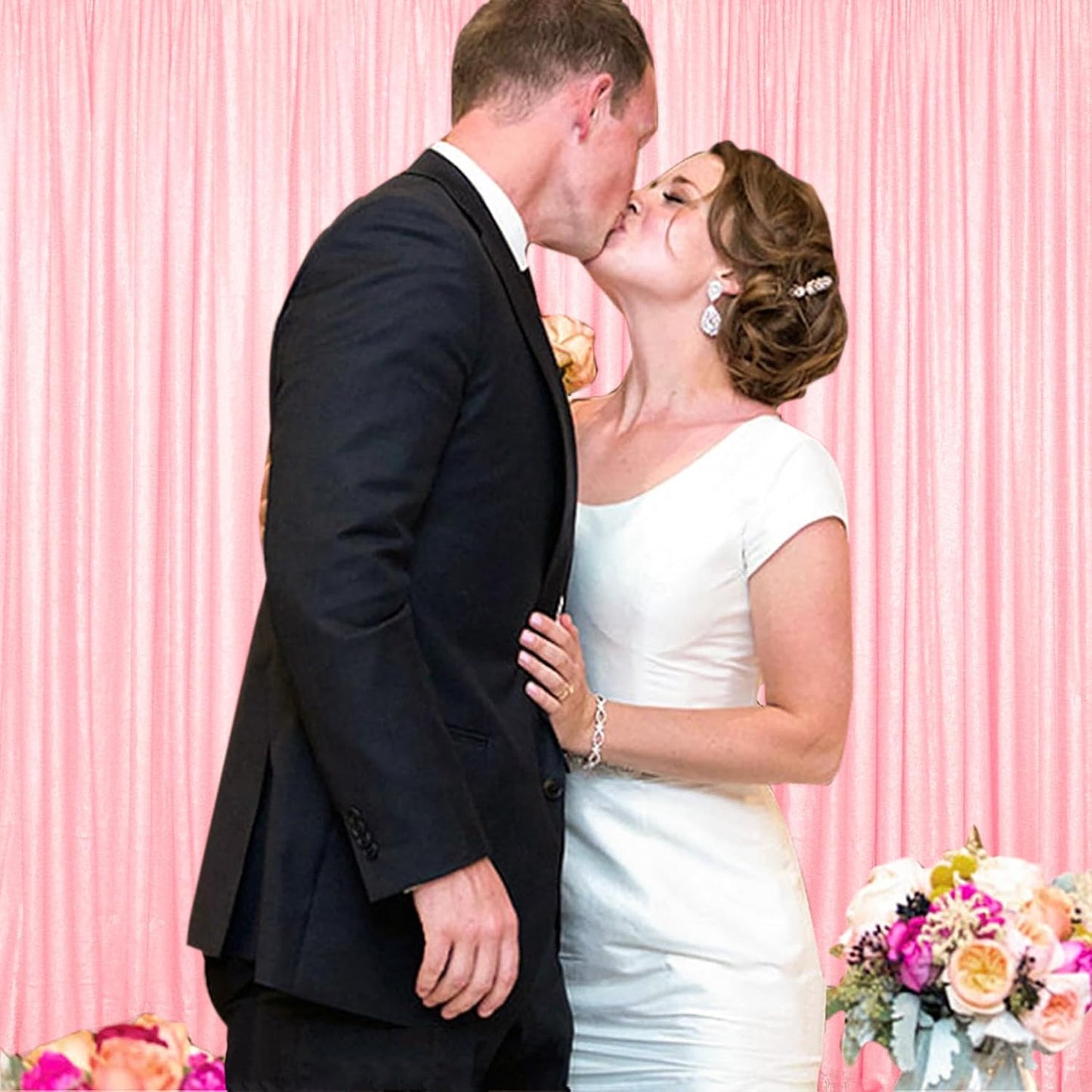 ShinyBeauty Pink Sequin Backdrop 4x10ft Sequin Backdrop Curtains 4 Pack Backdrop for Party Sparkly Curtain Selfie Wall for Parties Wedding Decoration