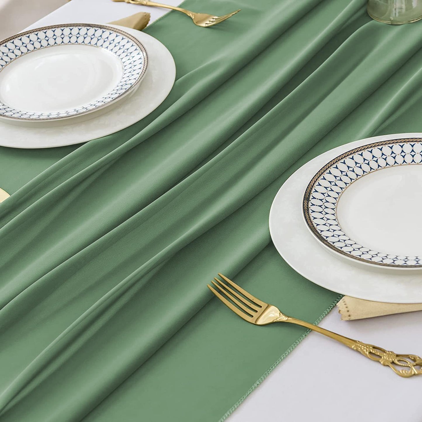 6 Pack 10 Ft Chiffon Table Runner Sage Green Gauze Long Table Runners 27x120 Inches Sheer Tulle Table Runner for Rustic Wedding Reception Bridal Shower Decorations Birthday Party