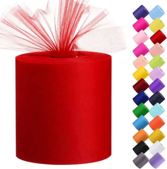 Tulle Fabric Roll, 6” by 200 Yards (600FT) Tulle Organza Fabric Spool for DIY Tutu Skirt Baby Shower Decor Wedding Backdrop Crafts Birthday Party Supplies (Red)