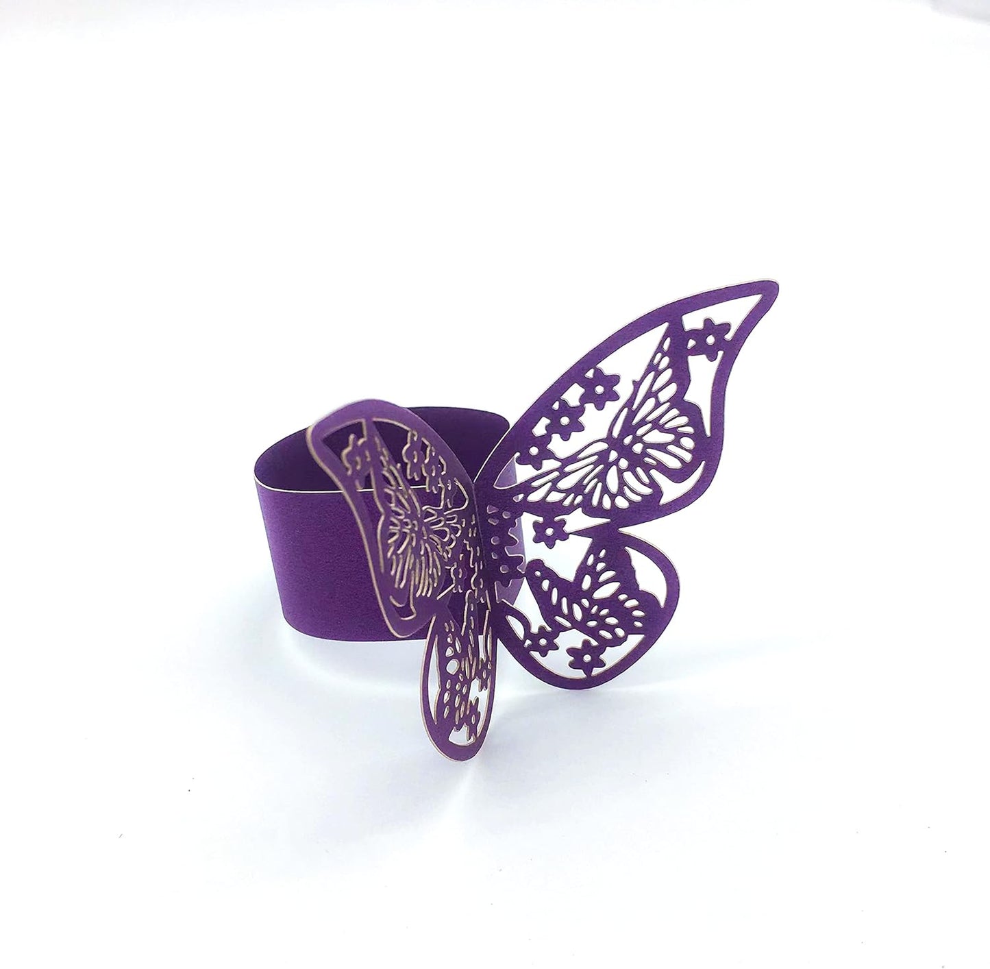 Butterfly Purple Paper Napkin Rings Set of 100 pcs，3D Laser Cut Foil Cutout Paper Napkins Holder,Disposable Serviette Rings for Tables,Decorations,Wedding,Dinner,Party Decor (Purple)