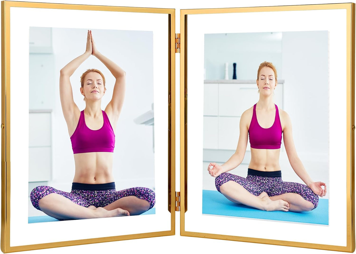 7x9''Gold Double Floating Frame For Photo Sizes (4x 6'', 5x7'',6x8''),For Tabletop/Shelf Display, Classy Gift for Wedding,Christmas,Birthady, Home or Office Decor.