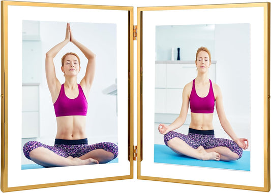 7x9''Gold Double Floating Frame For Photo Sizes (4x 6'', 5x7'',6x8''),For Tabletop/Shelf Display, Classy Gift for Wedding,Christmas,Birthady, Home or Office Decor.