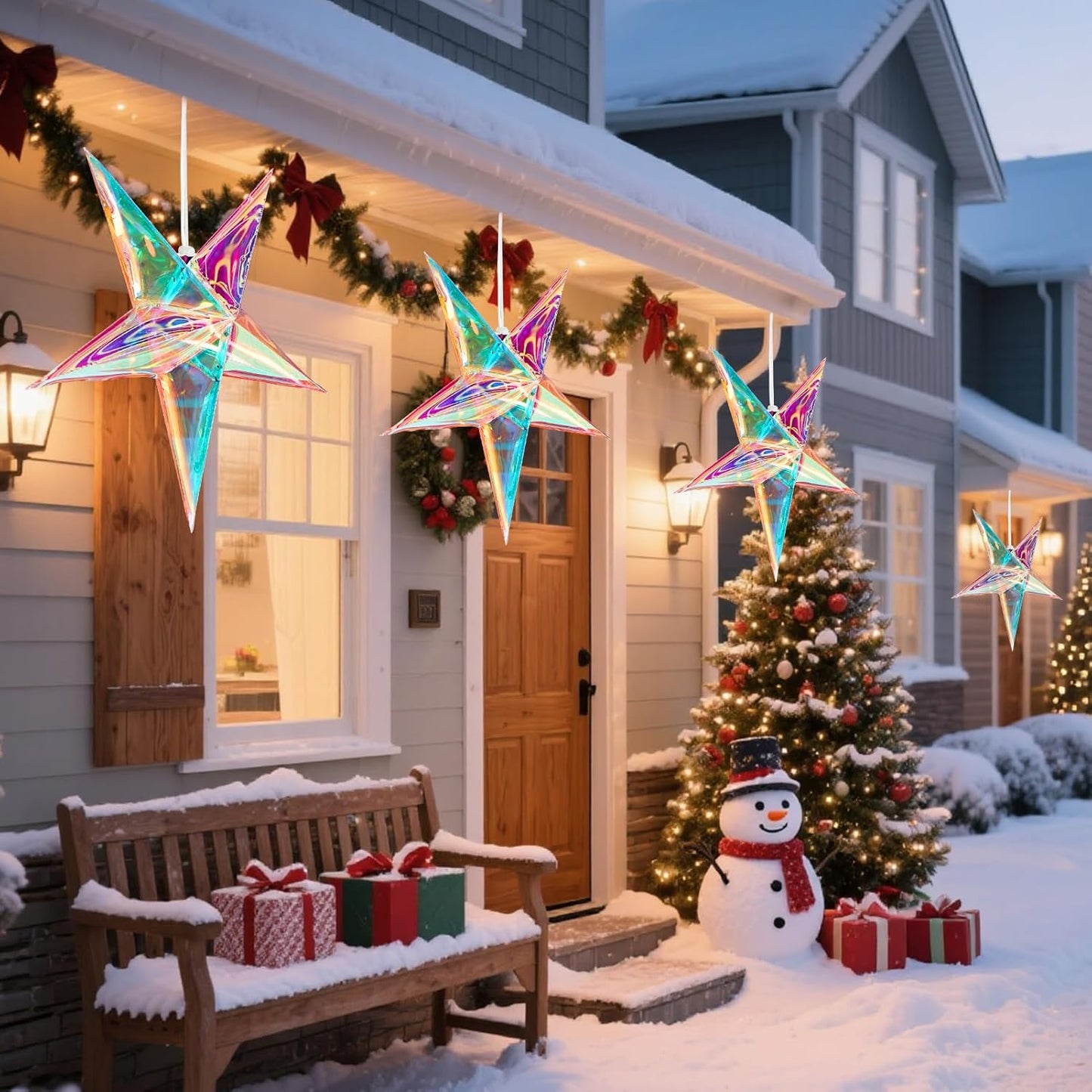 Star Ornaments Iridescent Christmas Ornaments Colorful Star Ornament for Christmas Tree Winter Party Frozen Theme Decoration Bridal Shower Wedding Birthday 3PCS