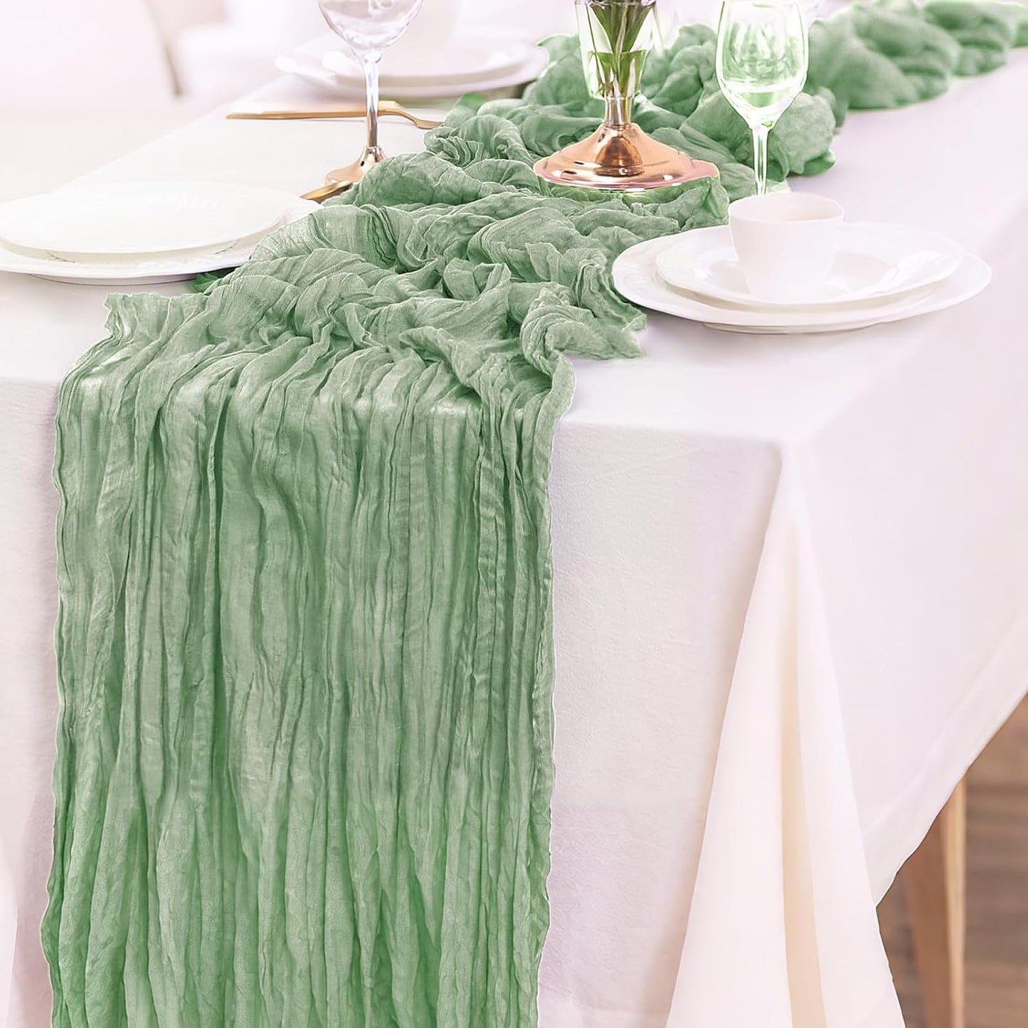 1-Pack Sage Green Cheesecloth Table Runners – 10FT (35x120 Inch) Boho Rustic Gauze Fabric Cheese Cloth Table Runner for Weddings, Baby Showers, Bridal Shower, Farmhouse & Birthday Party Decor