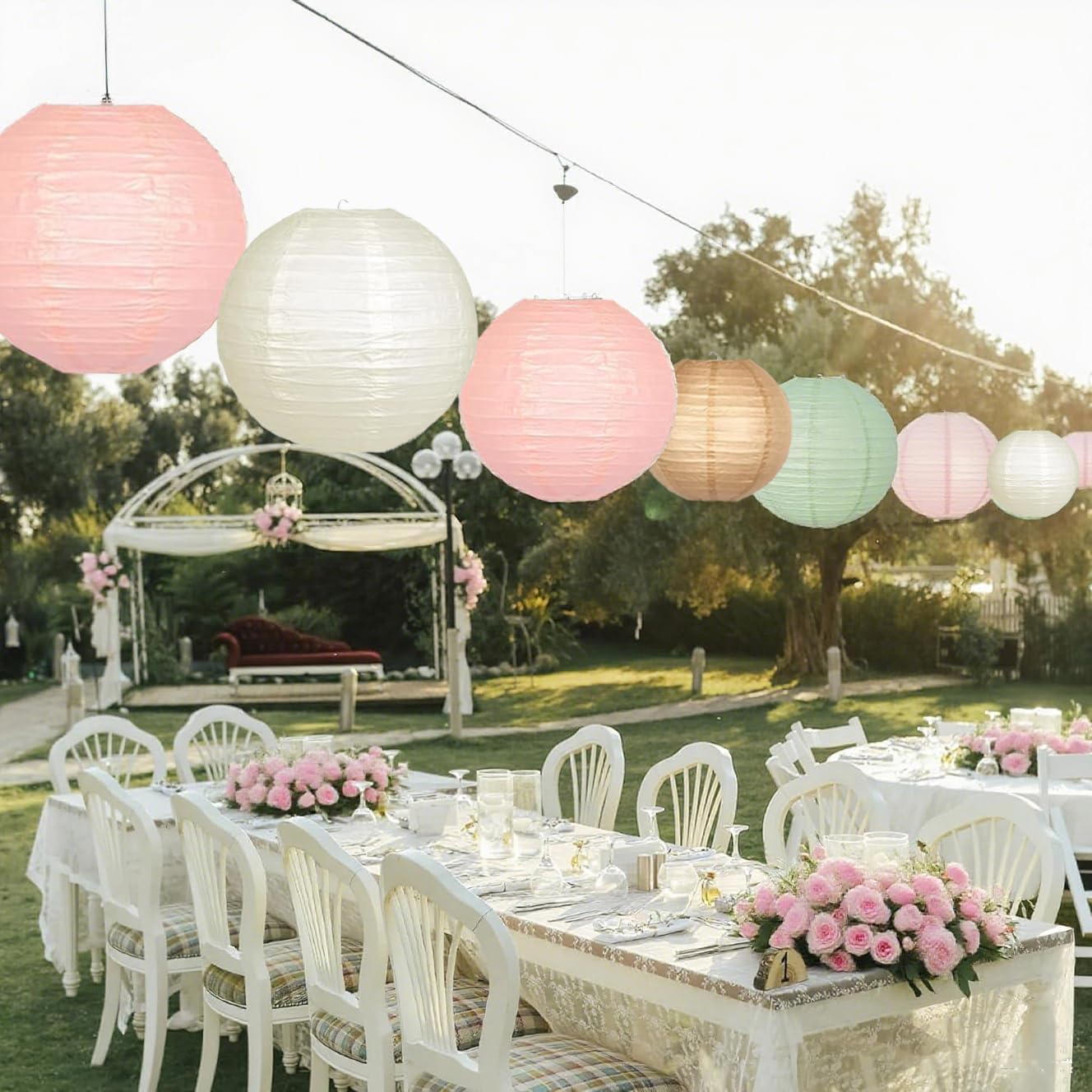 Sage Green Pink Paper Lanterns Decorative 12pcs Wedding Hanging Decorations for Bridal Shower Birthday Rustic Party Neutral Baby Shower Sage Green Home Decor