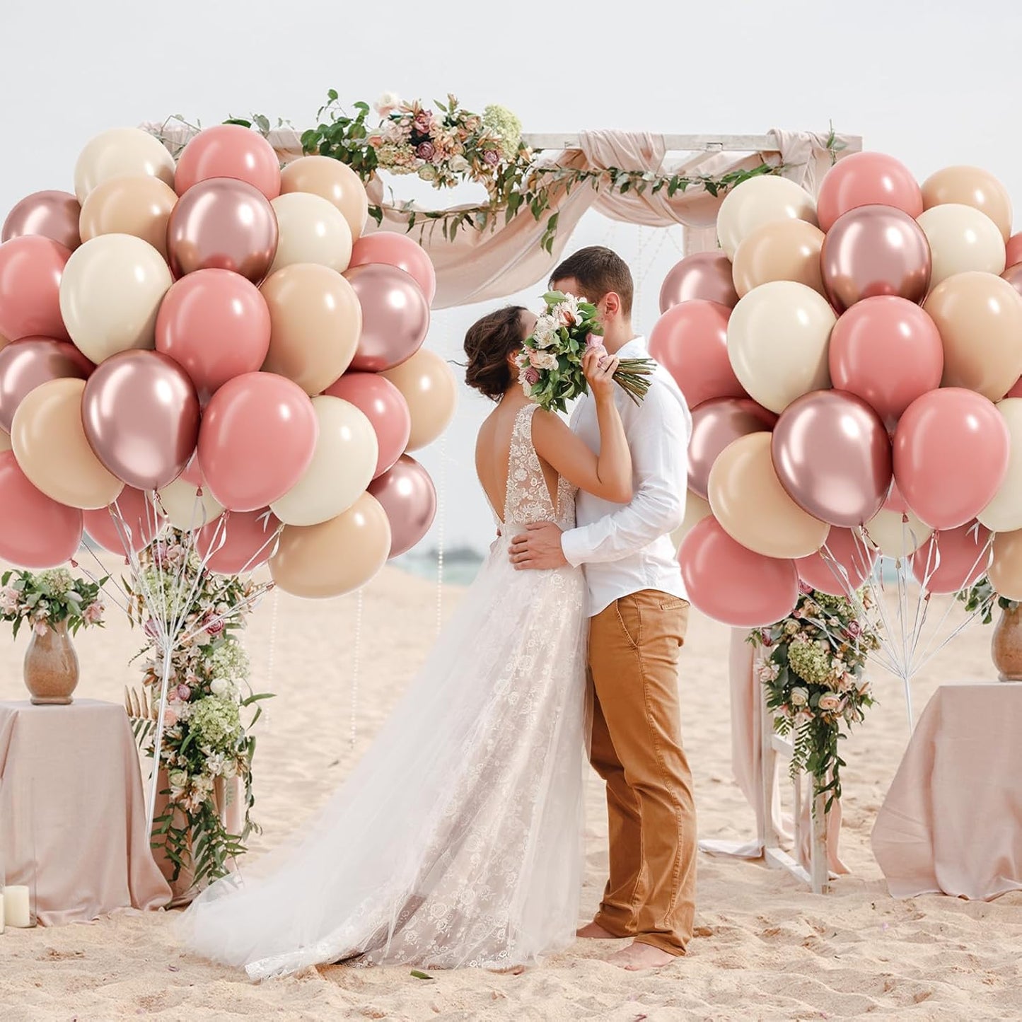 60pcs Dusty Pink Balloons, Blush Pink Dusty Rose Nude Ivory White Metallic Rose Gold Balloons for Boho Baby Shower Birthday Party Wedding Bridal Shower Party Decorations