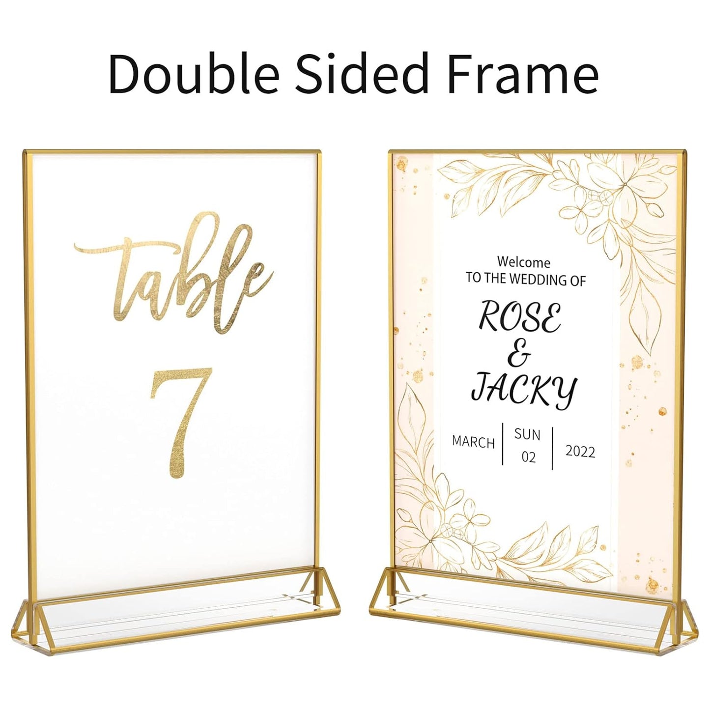 NIUBEE 6Pack 5 x 7 Clear Acrylic Wedding Table Number Holder Stands with Gold Borders, Double Sided Picture Frames Sign for Restaurant Menu Recipe Cards Photo Display