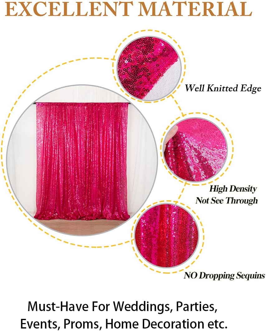 ShinyBeauty Hot Pink Sequin-Backdrop-Curtain 2Panels 5FTx10FT Glitter Wedding, Photography Backdrops Shimmer Curtains Payette Fuchsia Sequin Fabric Backdrop Background