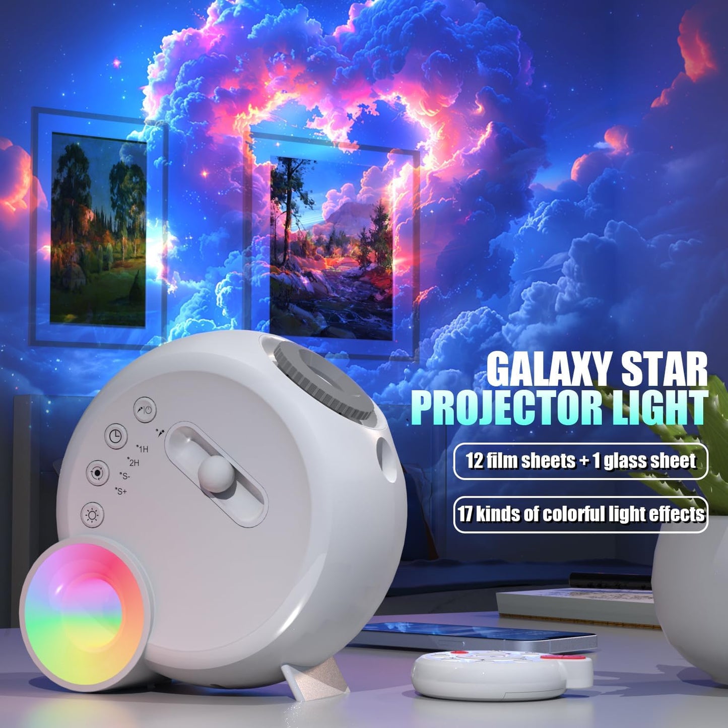Star Projector, Galaxy Light for Bedroom, Home Planetarium with Remote Control, Realistic Starry Night Ceiling Projector - White