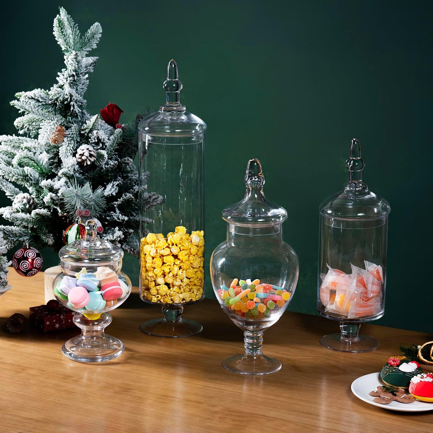 MyGift 4 Piece Set Clear Glass Apothecary Jars with Lids, Bathroom Decor, Candy Buffet, Wedding Centerpiece Decorative Jar