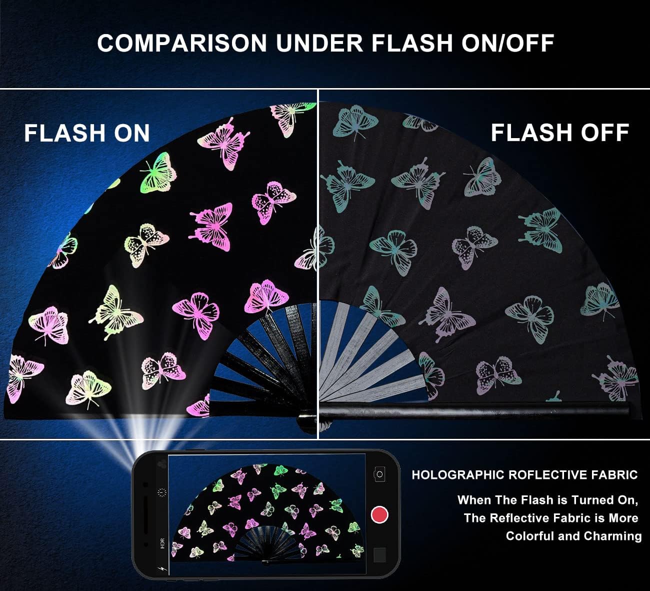 Amajiji Large Rave Folding Hand Fan Clacking Fans for Line Dancing Clap Fan for Boots On The Ground Dance,Party,Decoration,Festival (Colorful Butterfly)