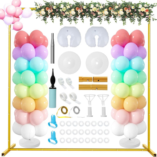 Wedding Arch Backdrop Stand 6.5FT Metal Backdrop Stand with 2 Pcs Adjustable Balloon Column Stand Gold Wedding Arch Frame for Birthday Party Graduation Baby Shower Ceremony Outdoor Supplies Décor