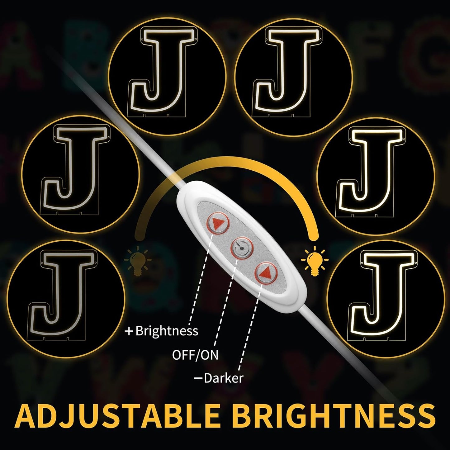 Light Up Letters J, Led Marquee Letter Lights Neon Sign, 13.9" Height Decorative Lighted Alphabet Number, Battery/USB Powered Led Letters Lights for Wedding, Birthday, Party, Christmas or Home Decor