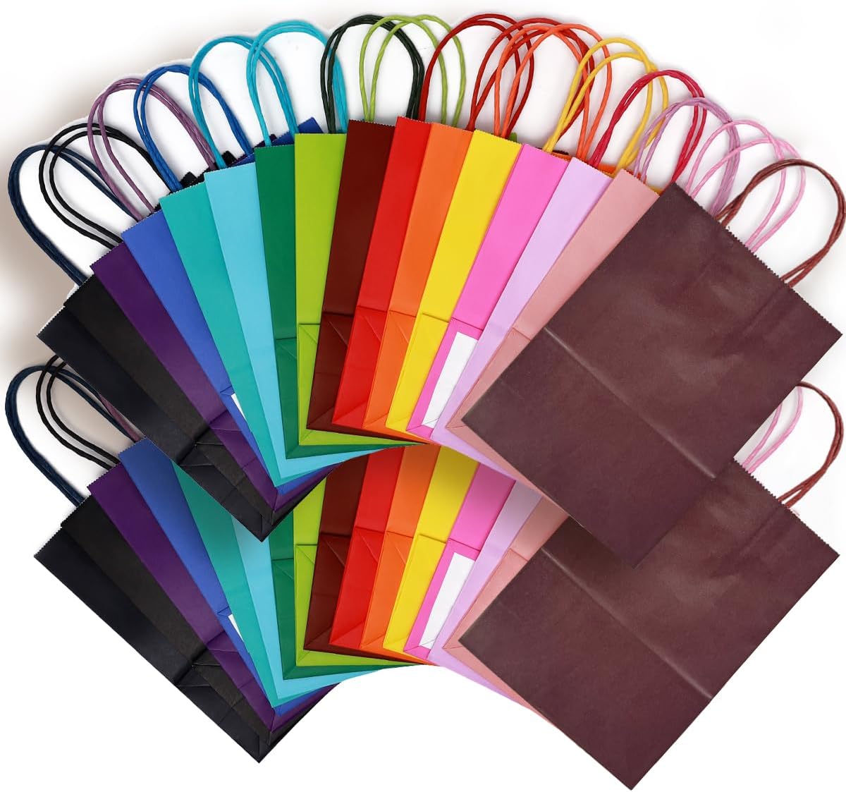 qiqee 100Pcs Paper Gift Bags with Handles 16 Different Senior Color Bags Multiple Uses（13"x10.3"x4.6",Large Size）