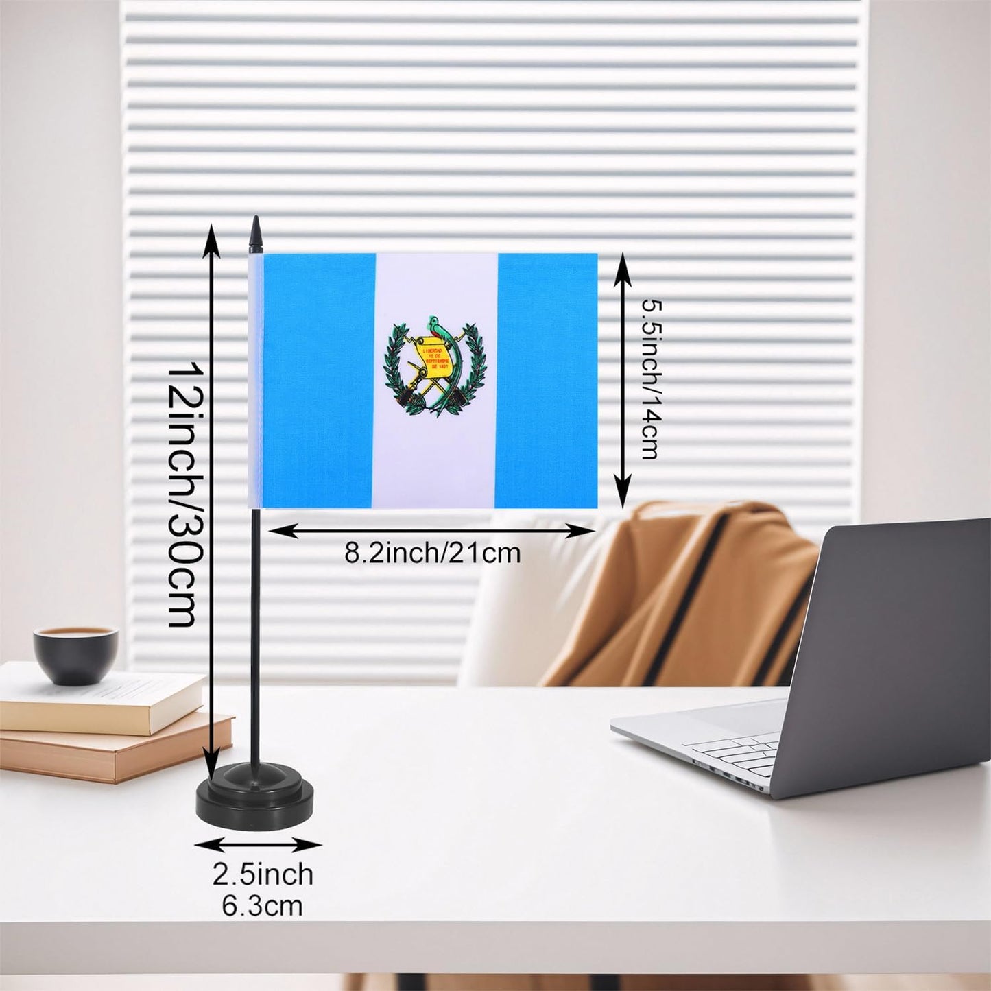 Guatemala Desk Flag 12" Solid Pole Deluxe Set Guatemalan Flags Banner Mini Small Guatemala Office Table Flags with Black Stand Base Desktop Decorations(2Pack)