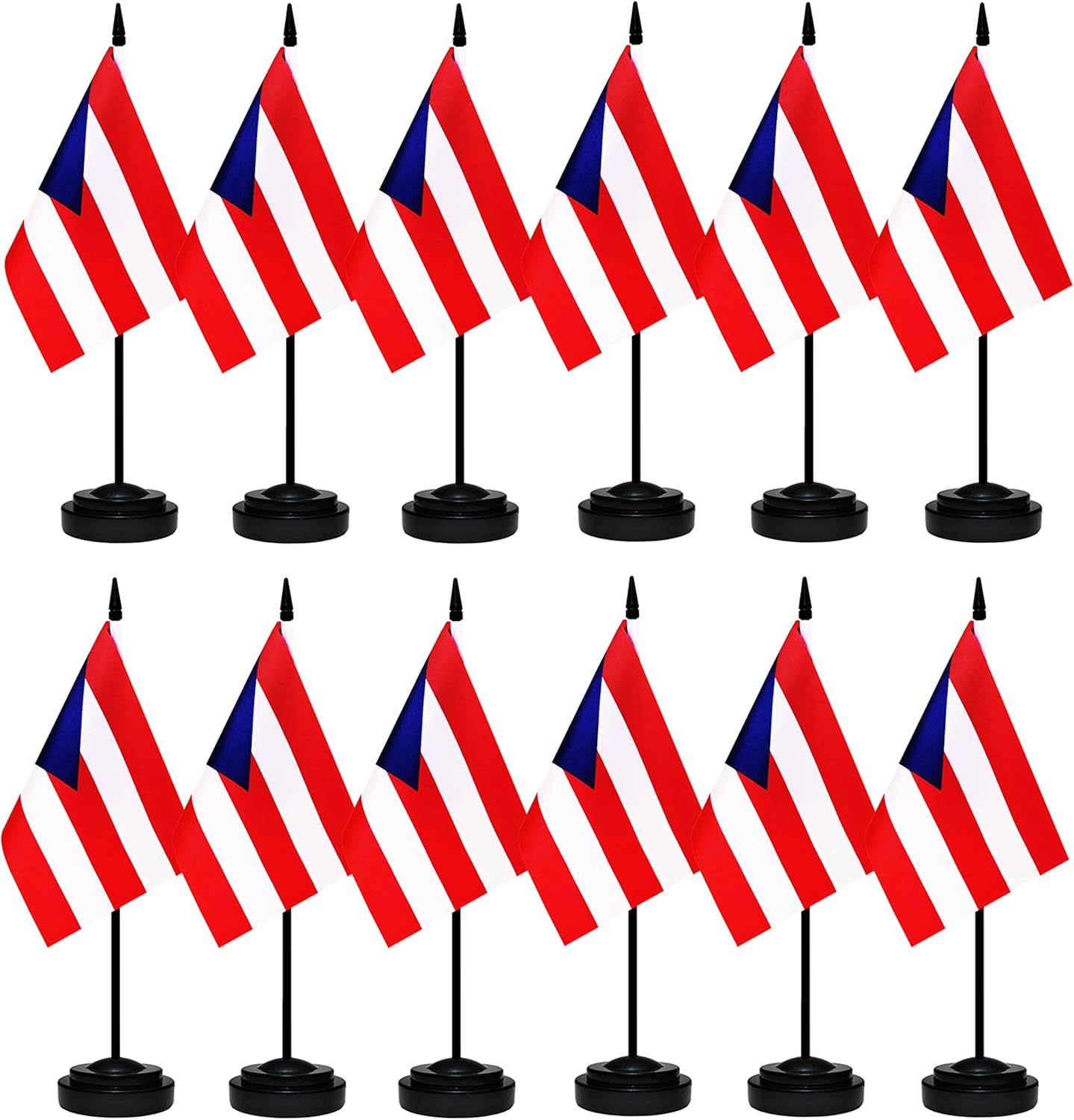 12 Pack Puerto Rico Desk Flags Set, Puerto Rican Small Mini Table Office Flags with 12" Solid Black Pole, 8.2 x 5.5 Inches, Home and Office Decoration, Festival Celebrations