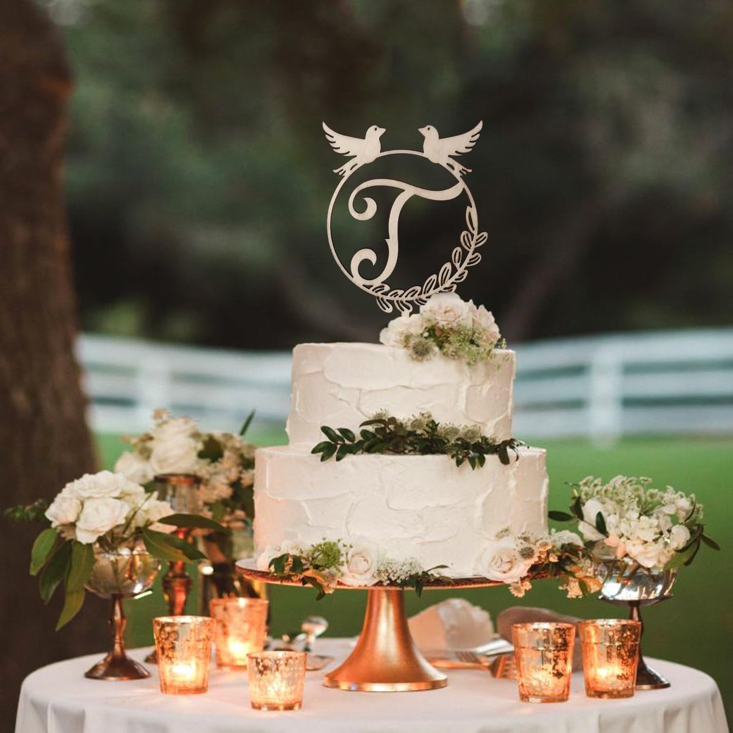 LINGTEER Personalized Inital Letter T Wood Cake Topper Perfect for Birthday Rustic Wedding Anniversary Party Keepsake Decoration