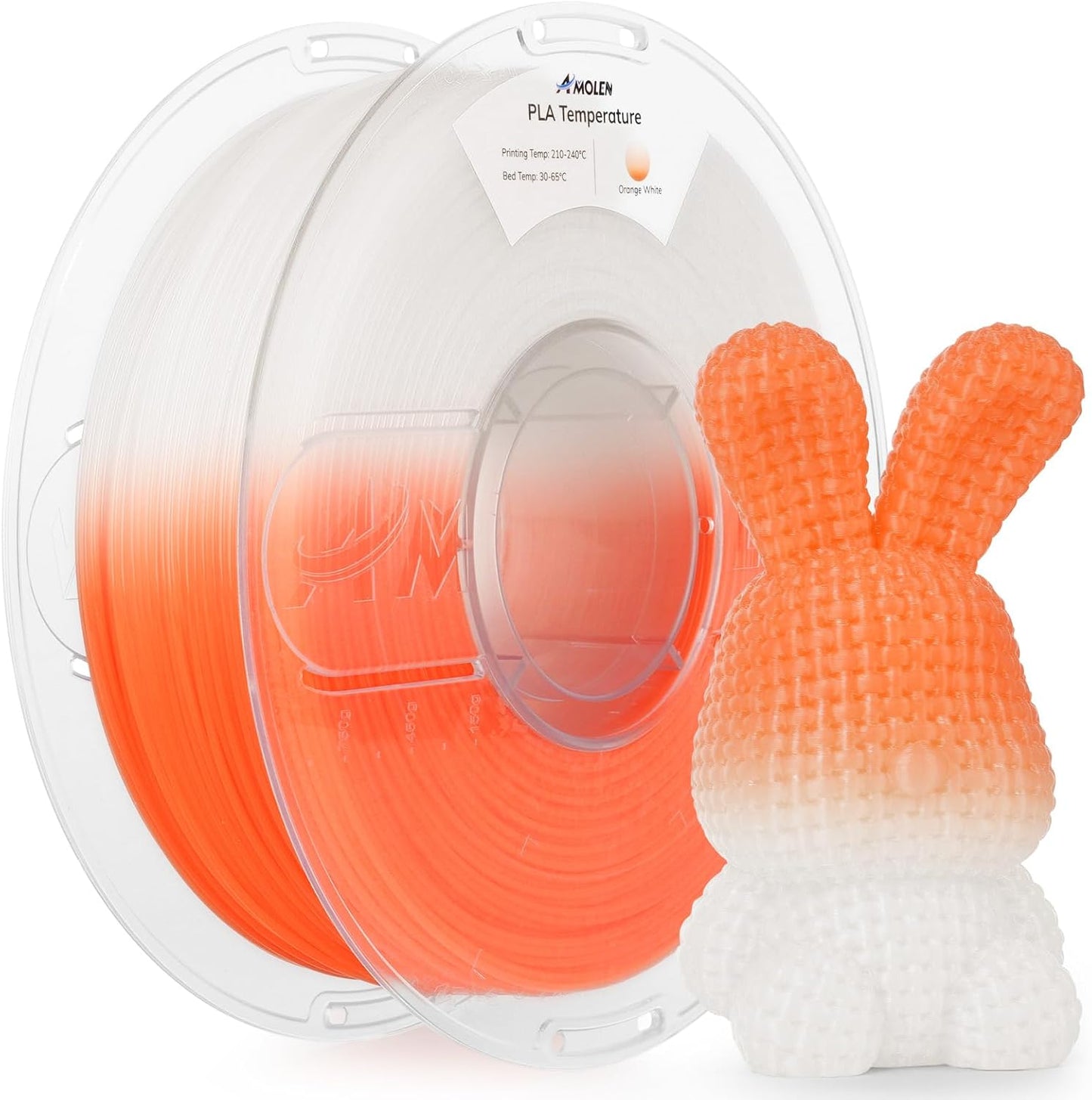 AMOLEN 3D Printer Filament, Temp Change Orange to White PLA Filament 1.75mm, Cold & Heat Temp Color Change with Temperature Filament, Dimensional Accuracy +/- 0.02mm, 1KG/2.2lb, Fits Most FDM Printers