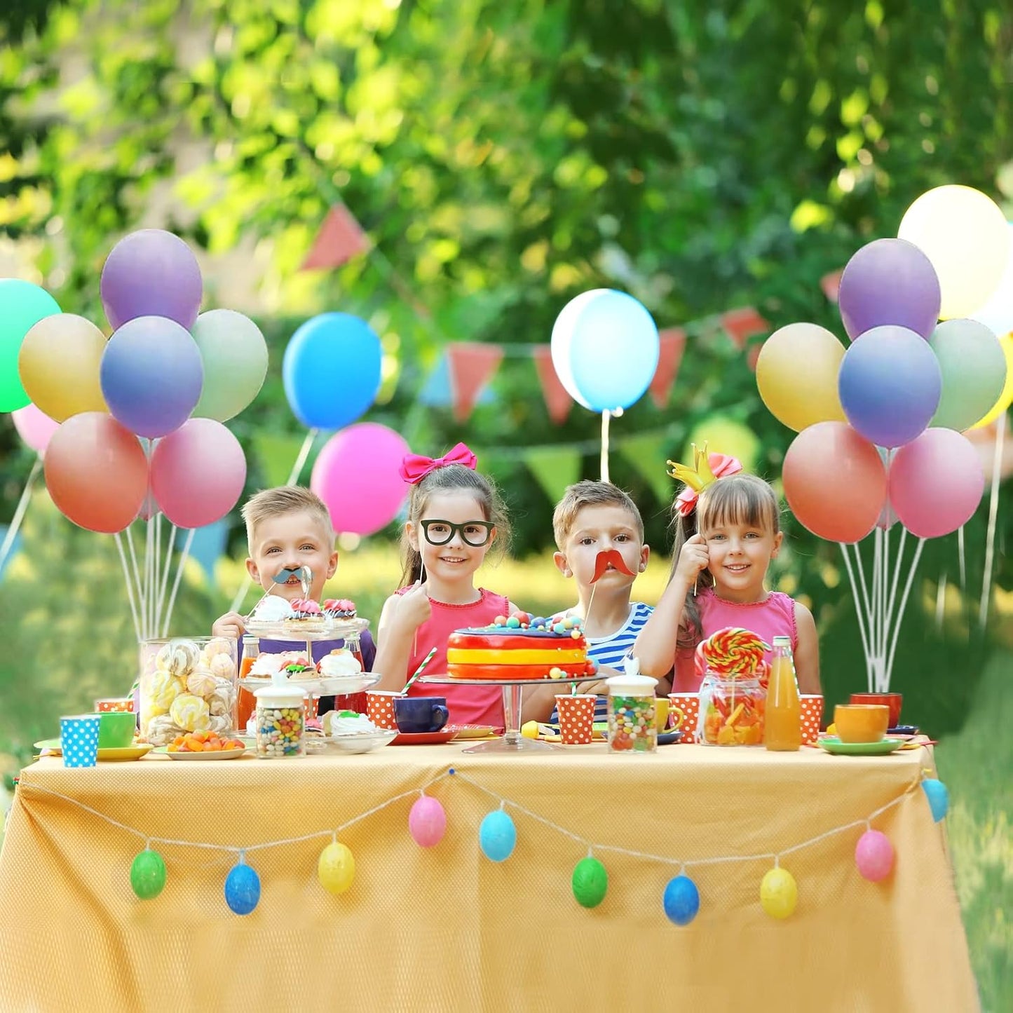 4 Sets of Table Balloon Stand Kit, 1 Roll of Glue and 5 Flower Clips for Birthday, Celebration and Party Decorations