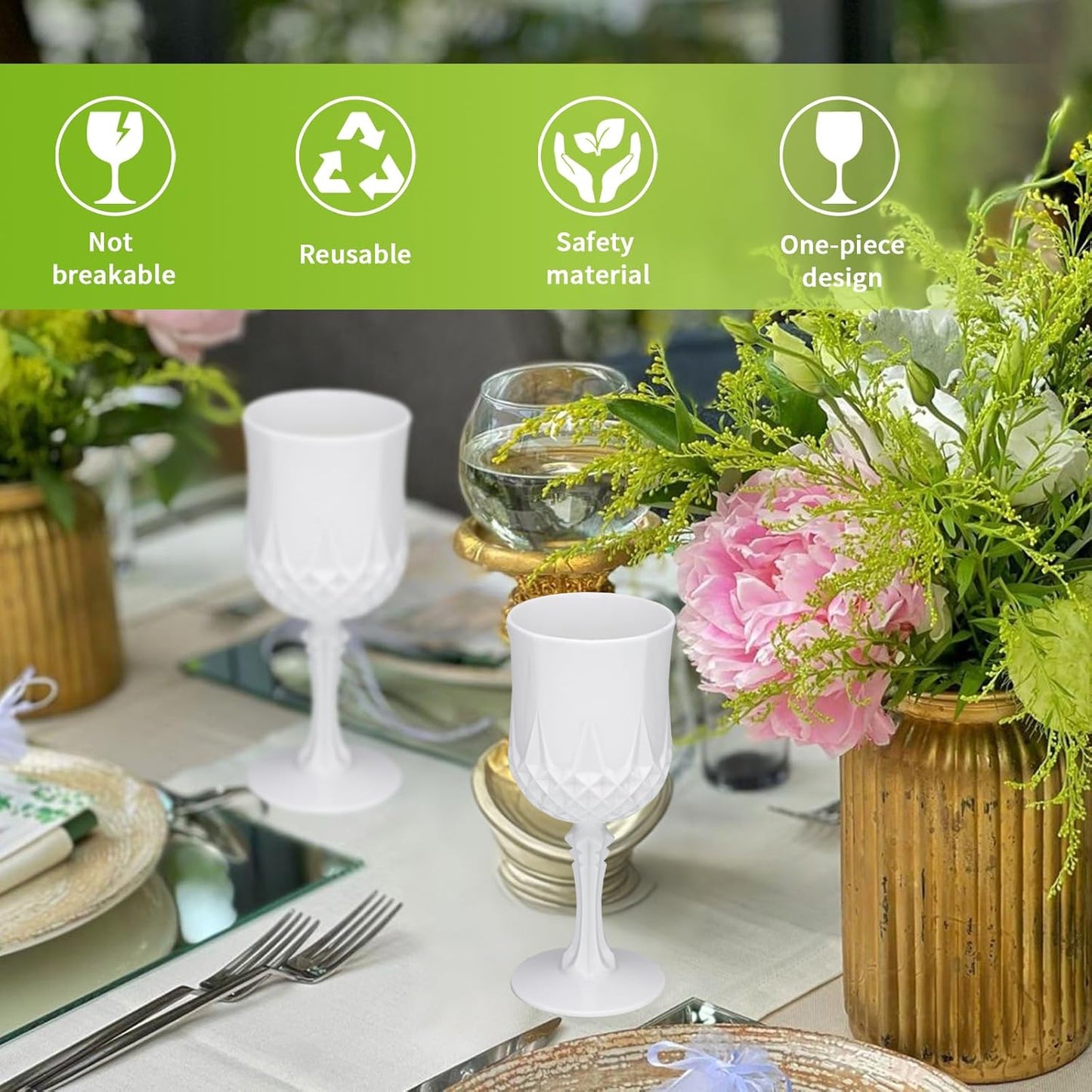 JLYLOL Plastic Vintage Wine Glasses 7OZ Plastic Goblets Vintage Drinking Glasses 12PCS Retro Wedding Glassware Water Goblets Reusable Drinking Cups for Party,Reception,Celebration,Bar,Whiskey(White)