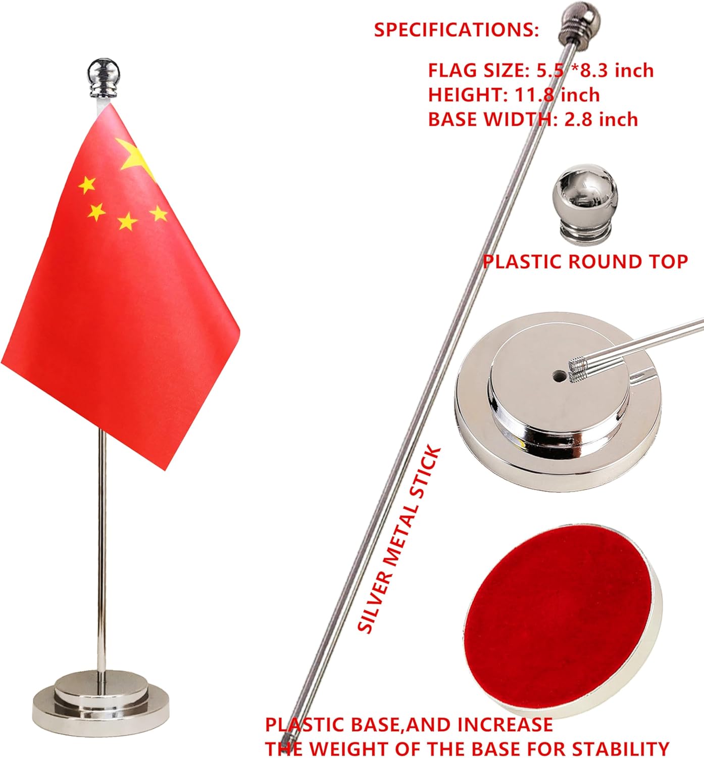 China Chinese Deluxe Desk Flag Set Small Mini Miniature China Chinese Table Desktop Flags,Festival Events Celebration,Office Decoration-2 Pack