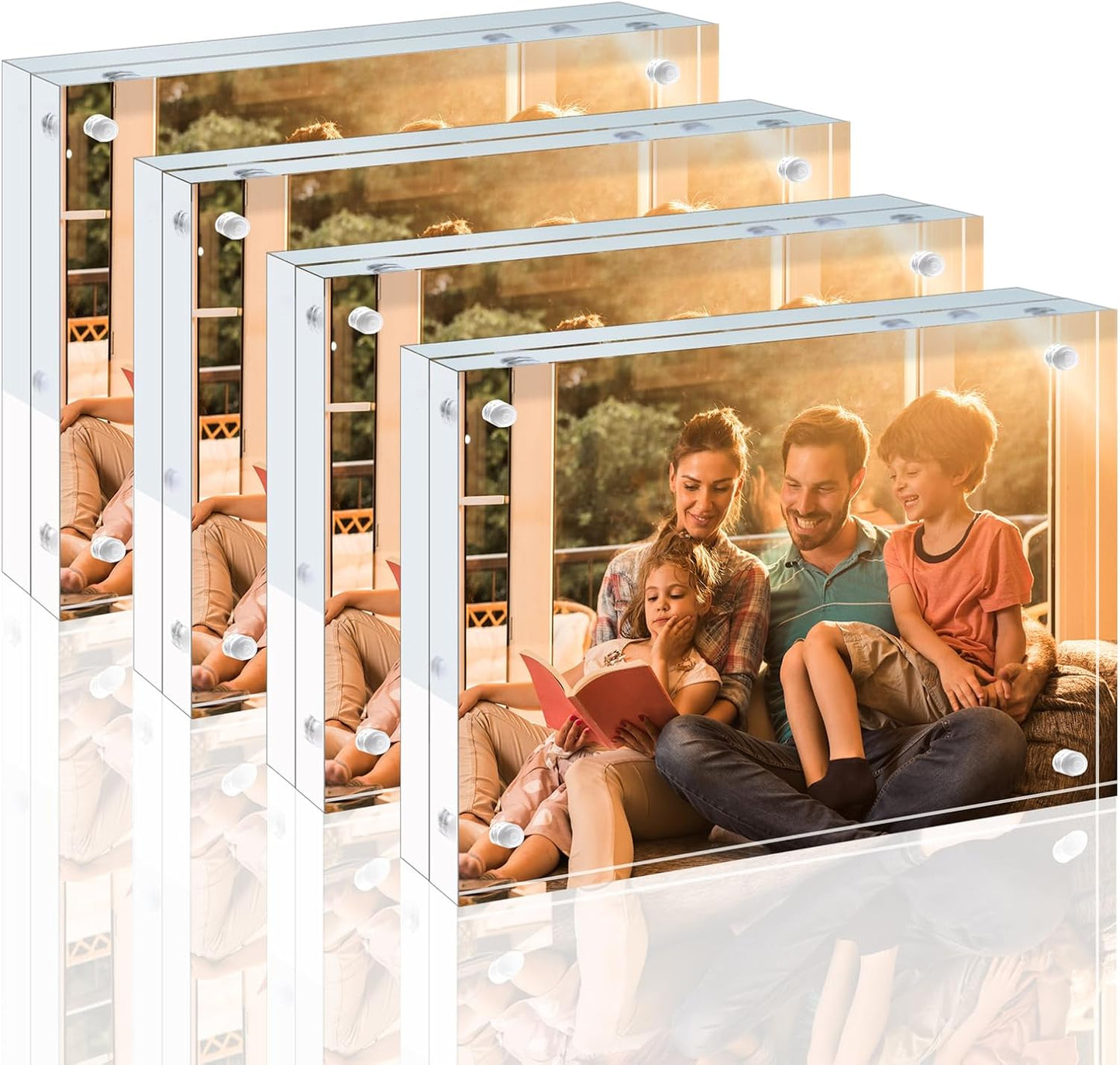 Egofine 6x8 Acrylic Frame 4 Pack, 20mm Thicker Frameless Clear Picture Frame, Double Sided Magnetic Picture Frame, Free Standing Desktop Display