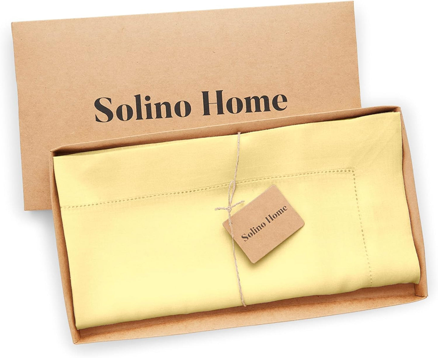 Solino Home Square Linen Tablecloth 52 x 52 Inch - 100% Pure Linen Yellow Table Throw - Classic Hemstitch, Machine Washable Table Cloth