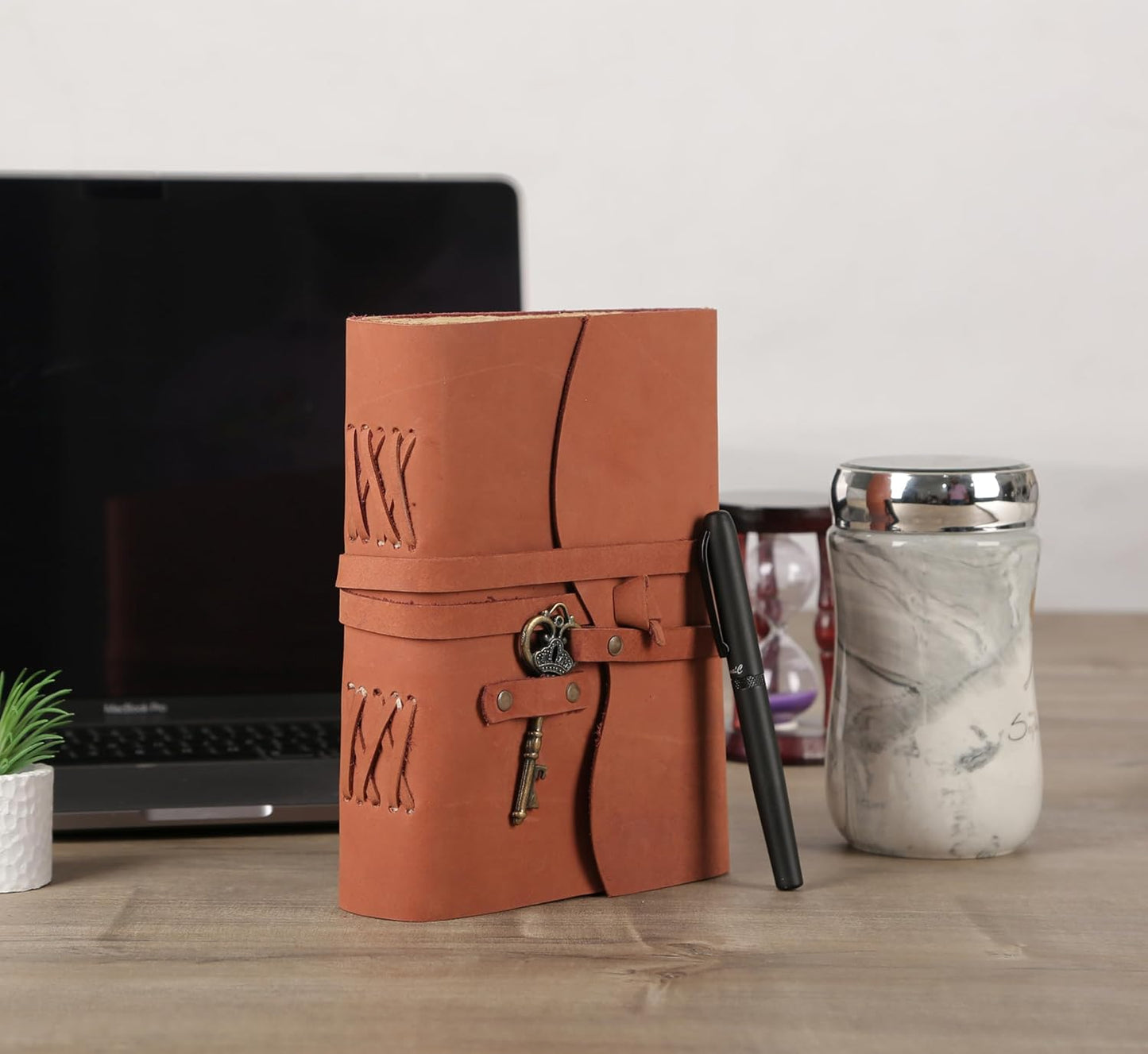 Leather Journal with Lined and Unlined Deckle Edge Paper 8x6 inch and Vintage Key | Handmade Writing Notebook Diary | Bound Daily Notepad for Men & Women Medium, Sketch/Writing pad for Artists